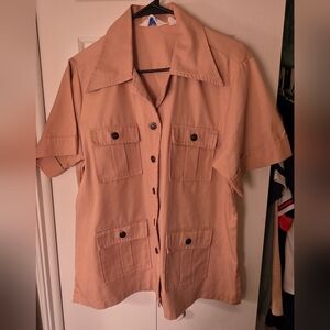 Vintage '60's Sears Fashion Short-Sleeve Utility Safari Shirt - Beige Sz 8